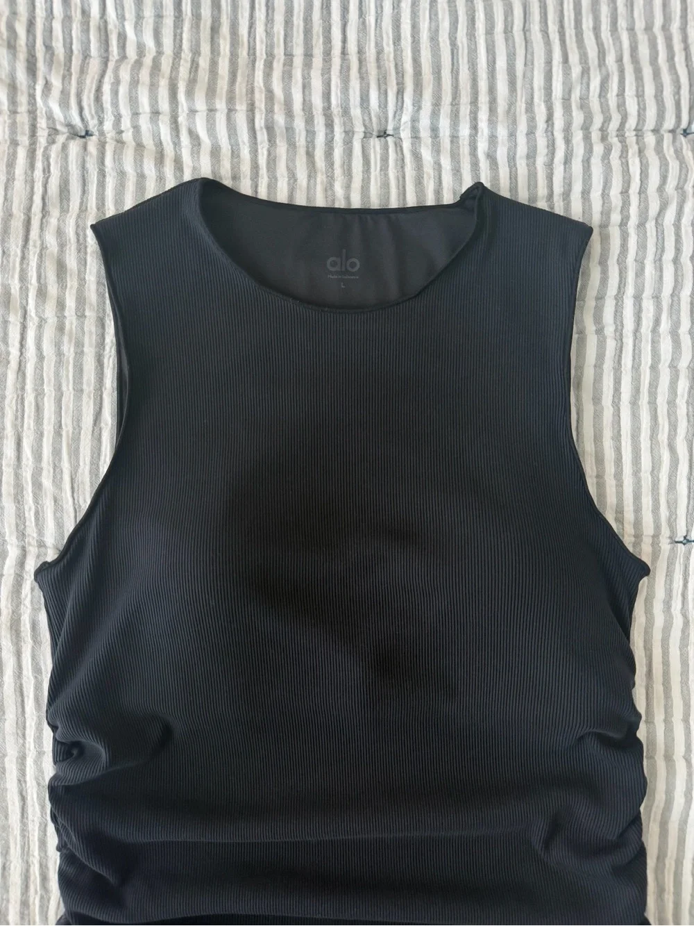 Alo Yoga Black Ribbed En Pointe Tank Top Size L Built-In Bra